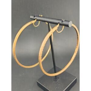 925 Sterling Silver 14K Gold-Plated Textured Hoop Earrings 2.5"